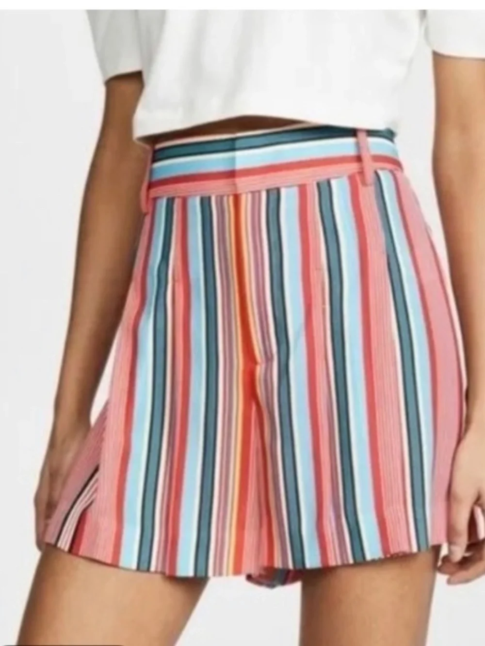 Alice + Olivia High Waist Flutter Stripe Shorts 0